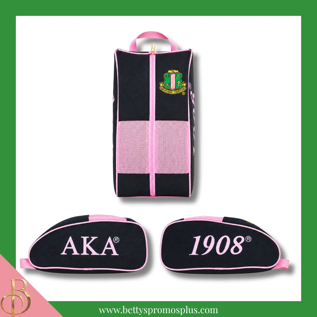Alpha Kappa Alpha AKA Shield Pink and Green Canvas Shoe Bag with Zippered Mesh-Alpha Kappa Alpha Paraphernalia-Alpha Kappa Alpha Shoe Bags-Betty's Promos Plus