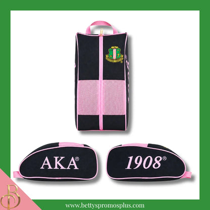 Alpha Kappa Alpha AKA Shield Pink and Green Canvas Shoe Bag with Zippered Mesh-Alpha Kappa Alpha Paraphernalia-Alpha Kappa Alpha Shoe Bags-Betty's Promos Plus