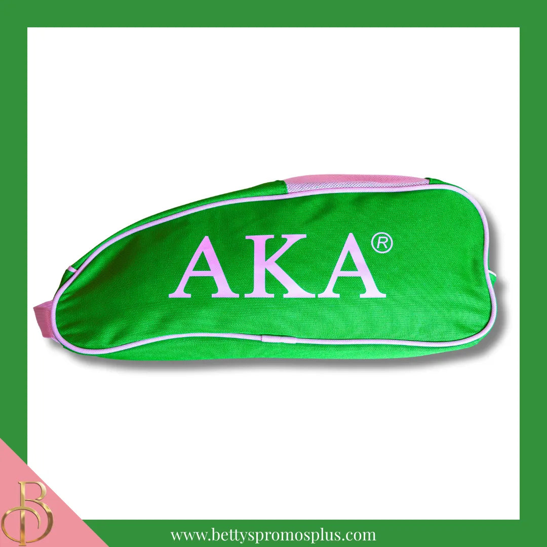 Alpha Kappa Alpha AKA Shield Pink and Green Canvas Shoe Bag with Zippered Mesh-Alpha Kappa Alpha Paraphernalia-Alpha Kappa Alpha Shoe Bags-Betty's Promos Plus