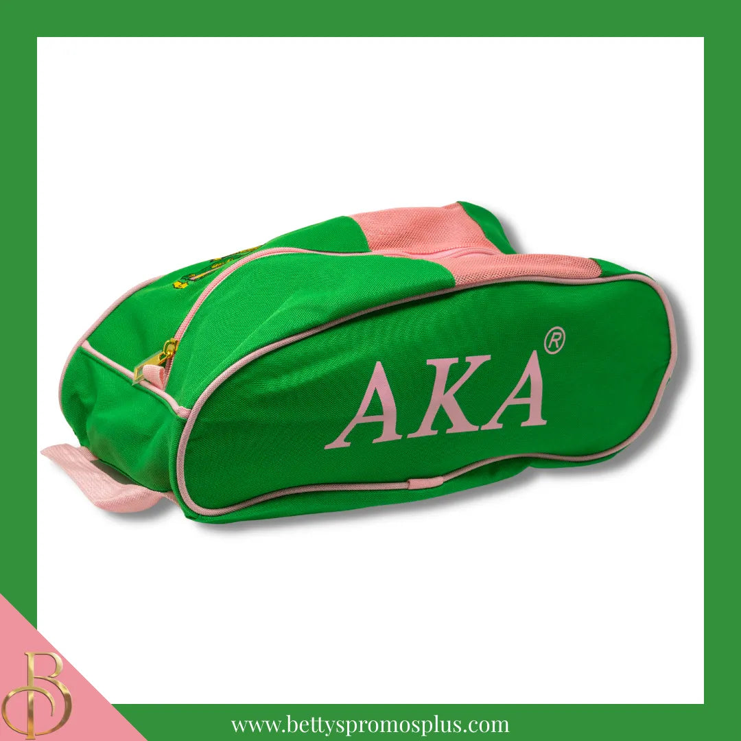 Alpha Kappa Alpha AKA Shield Pink and Green Canvas Shoe Bag with Zippered Mesh-Alpha Kappa Alpha Paraphernalia-Alpha Kappa Alpha Shoe Bags-Betty's Promos Plus