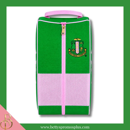 Alpha Kappa Alpha AKA Shield Pink and Green Canvas Shoe Bag with Zippered Mesh-Alpha Kappa Alpha Paraphernalia-Alpha Kappa Alpha Shoe Bags-Betty's Promos Plus