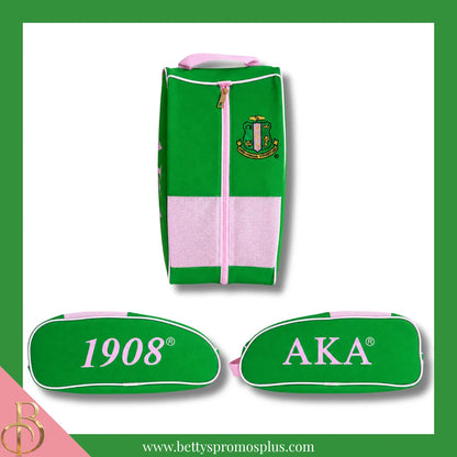 Alpha Kappa Alpha AKA Shield Pink and Green Canvas Shoe Bag with Zippered Mesh-Alpha Kappa Alpha Paraphernalia-Alpha Kappa Alpha Shoe Bags-Betty's Promos Plus