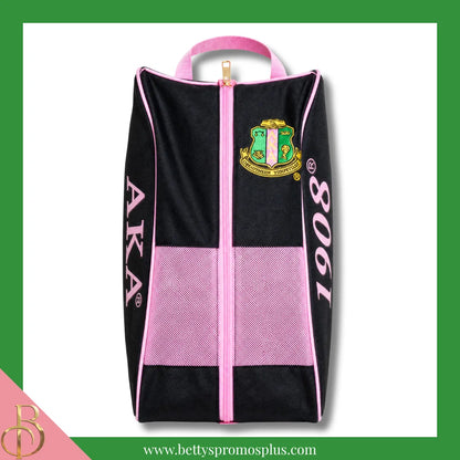 Alpha Kappa Alpha AKA Shield Pink and Green Canvas Shoe Bag with Zippered Mesh-Alpha Kappa Alpha Paraphernalia-Alpha Kappa Alpha Shoe Bags-Betty's Promos Plus