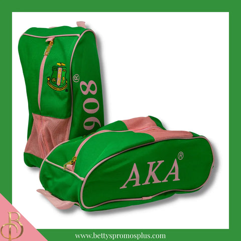 Alpha Kappa Alpha AKA Shield Pink and Green Canvas Shoe Bag with Zippered Mesh-Alpha Kappa Alpha Paraphernalia-Alpha Kappa Alpha Shoe Bags-Betty's Promos Plus