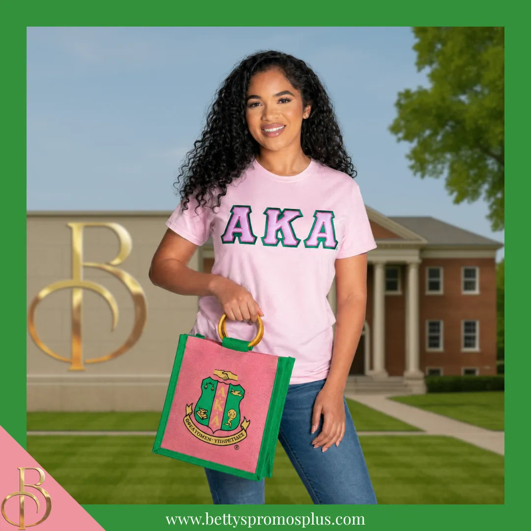 Alpha Kappa Alpha AKA Shield Sorority Mini Jute Bag-Alpha Kappa Alpha Paraphernalia-Alpha Kappa Alpha Purses-Betty's Promos Plus