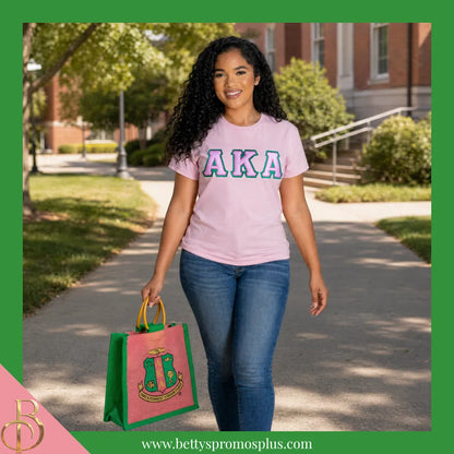Alpha Kappa Alpha AKA Shield Sorority Mini Jute Bag-Alpha Kappa Alpha Paraphernalia-Alpha Kappa Alpha Purses-Betty's Promos Plus