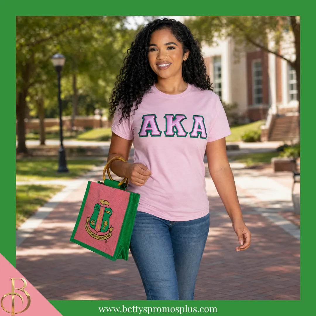 Alpha Kappa Alpha AKA Shield Sorority Mini Jute Bag-Alpha Kappa Alpha Paraphernalia-Alpha Kappa Alpha Purses-Betty's Promos Plus