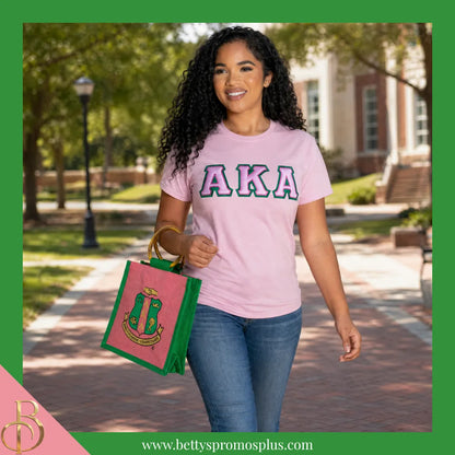 Alpha Kappa Alpha AKA Shield Sorority Mini Jute Bag-Alpha Kappa Alpha Paraphernalia-Alpha Kappa Alpha Purses-Betty's Promos Plus