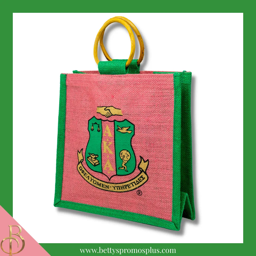 Alpha Kappa Alpha AKA Shield Sorority Mini Jute Bag-Alpha Kappa Alpha Paraphernalia-Alpha Kappa Alpha Purses-Betty's Promos Plus
