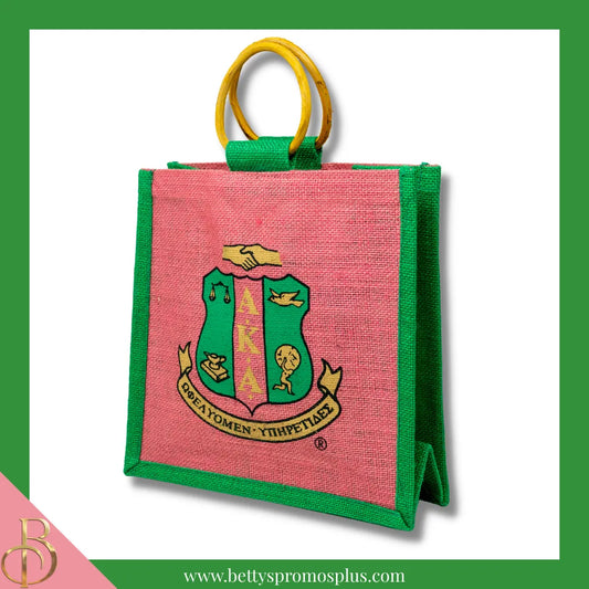 Alpha Kappa Alpha AKA Shield Sorority Mini Jute Bag-Alpha Kappa Alpha Paraphernalia-Alpha Kappa Alpha Purses-Betty's Promos Plus