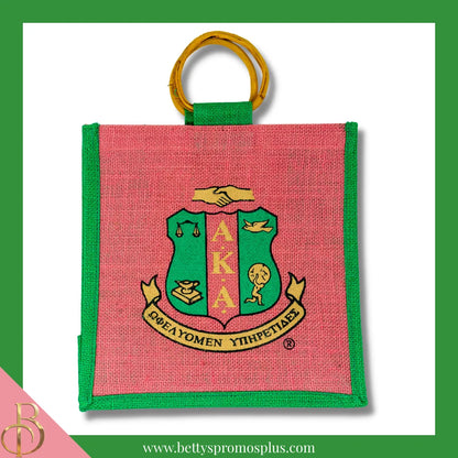 Alpha Kappa Alpha AKA Shield Sorority Mini Jute Bag-Pink-Alpha Kappa Alpha Paraphernalia-Alpha Kappa Alpha Purses-Betty's Promos Plus