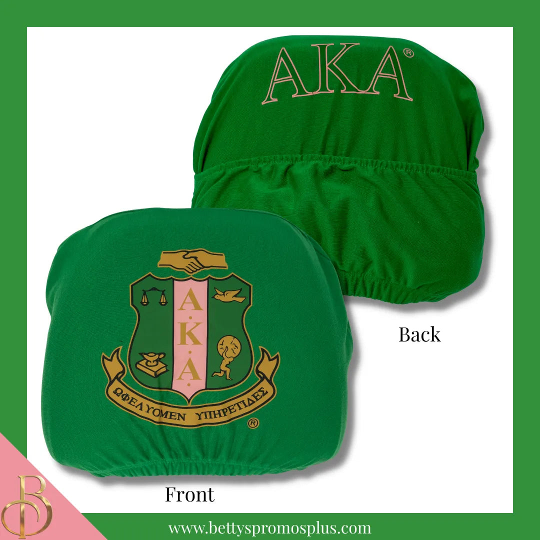 Alpha Kappa Alpha AKA Shield with Greek Letters Car Seat Headrest Cover-Single Headrest-Green-Alpha Kappa Alpha Paraphernalia-Alpha Kappa Alpha Headrest Cover-Betty's Promos Plus