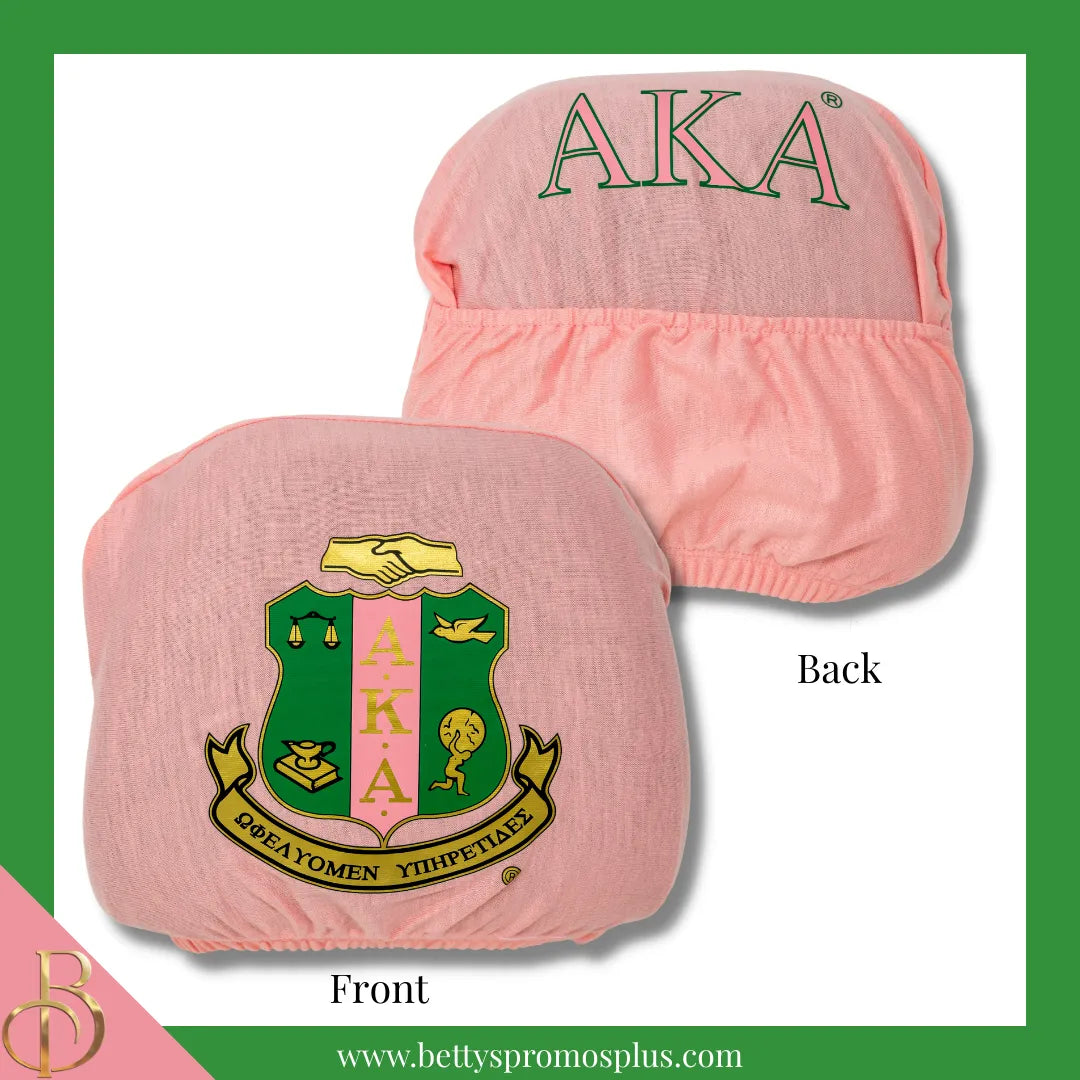 Alpha Kappa Alpha AKA Shield with Greek Letters Car Seat Headrest Cover-Single Headrest-Pink-Alpha Kappa Alpha Paraphernalia-Alpha Kappa Alpha Headrest Cover-Betty's Promos Plus