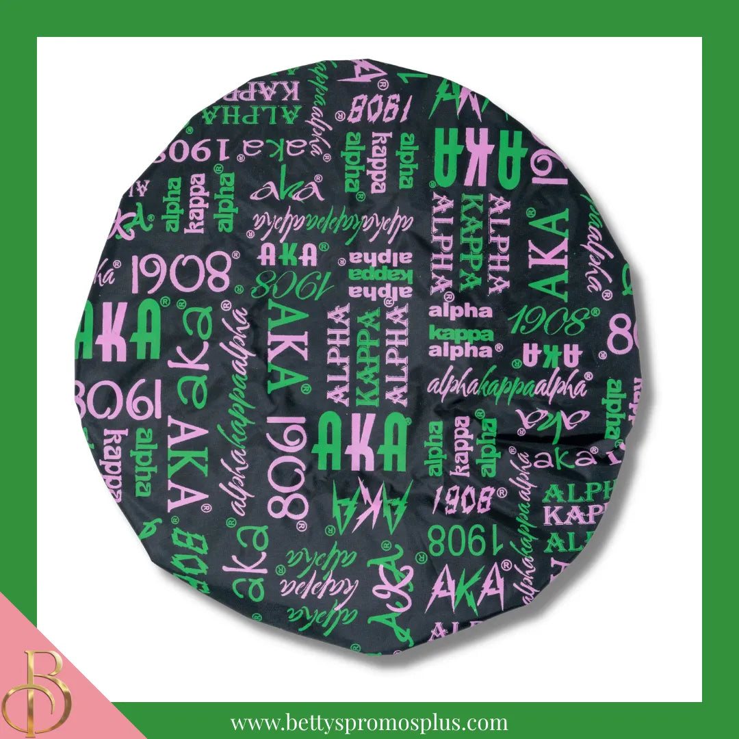 Alpha Kappa Alpha AKA Signature Shower Cap-Black-Large-Alpha Kappa Alpha Paraphernalia-Alpha Kappa Alpha Shower Cap-Betty's Promos Plus