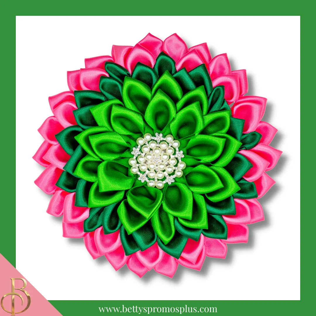 Alpha Kappa Alpha AKA Silk Flower Brooch-Alpha Kappa Alpha Paraphernalia-Alpha Kappa Alpha Lapel Pin-Betty's Promos Plus