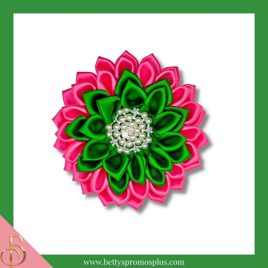 Alpha Kappa Alpha AKA Silk Flower Brooch-Alpha Kappa Alpha Paraphernalia-Alpha Kappa Alpha Lapel Pin-Betty's Promos Plus