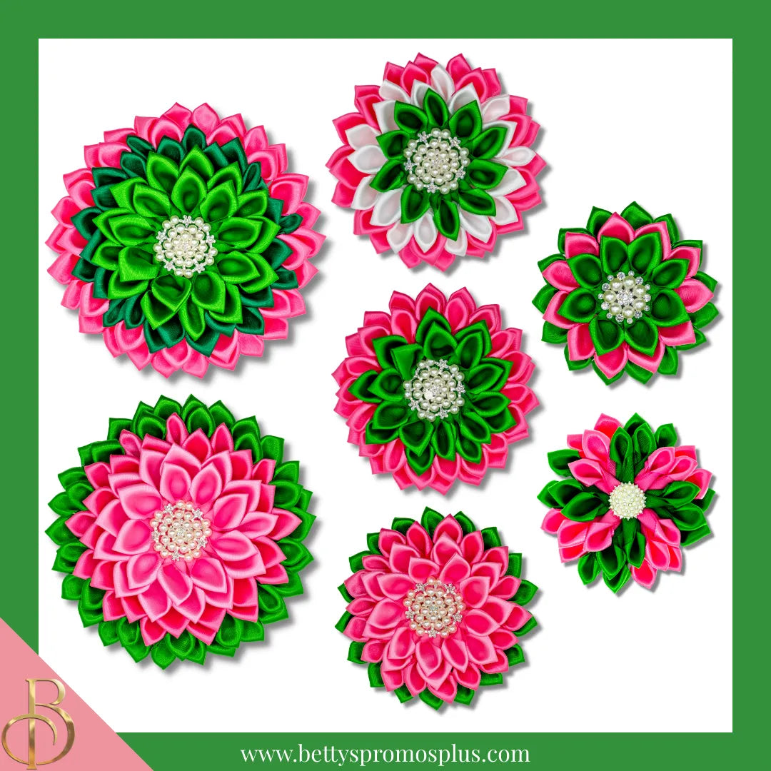 Alpha Kappa Alpha AKA Silk Flower Brooch-Alpha Kappa Alpha Paraphernalia-Alpha Kappa Alpha Lapel Pin-Betty's Promos Plus