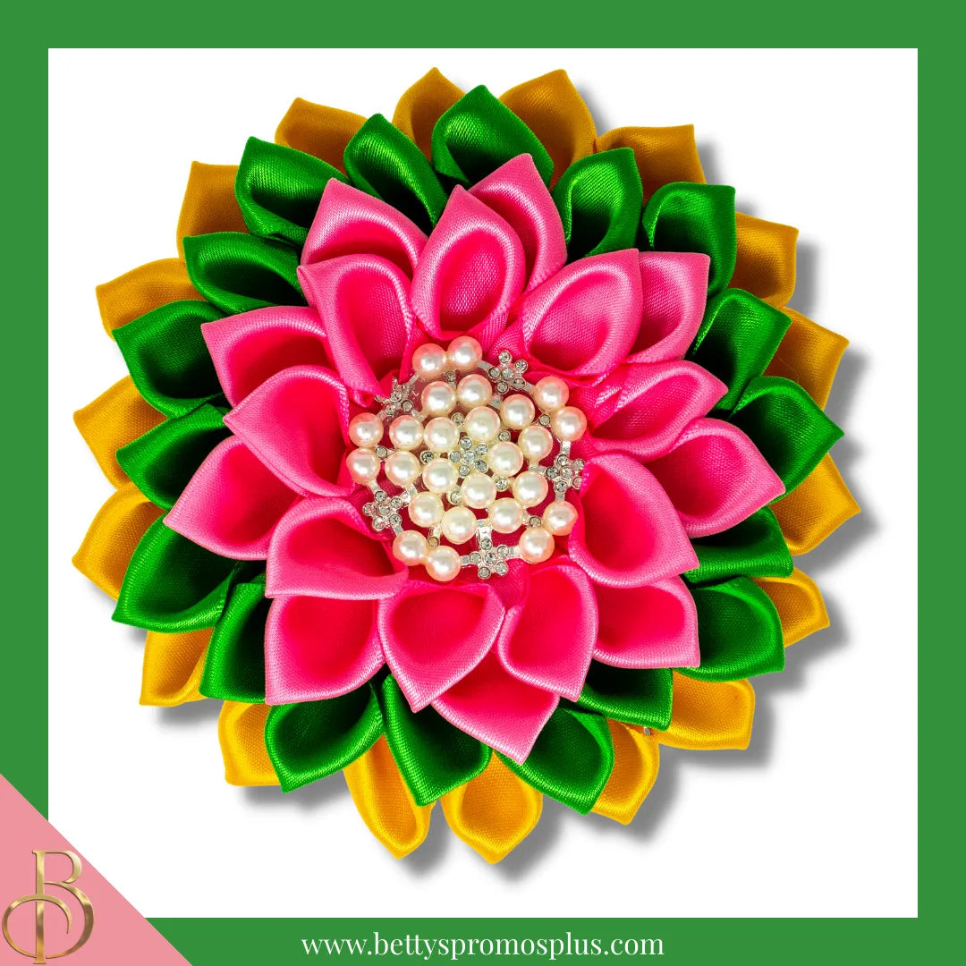 Alpha Kappa Alpha AKA Silk Flower Brooch for Golden Soror and Silver Star-Alpha Kappa Alpha Paraphernalia-Alpha Kappa Alpha Lapel Pin-Betty's Promos Plus