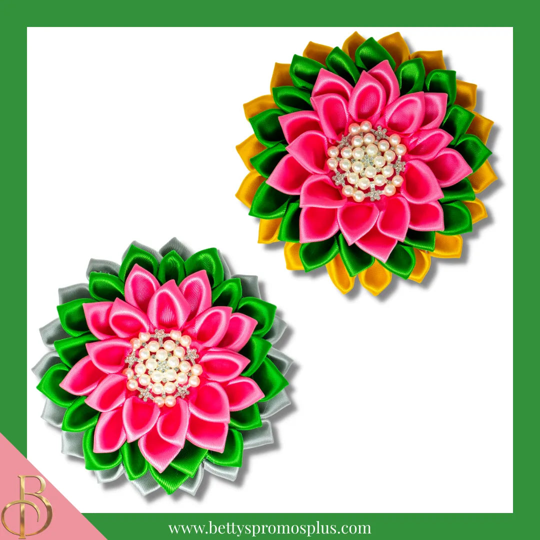 Alpha Kappa Alpha AKA Silk Flower Brooch for Golden Soror and Silver Star-Alpha Kappa Alpha Paraphernalia-Alpha Kappa Alpha Lapel Pin-Betty's Promos Plus