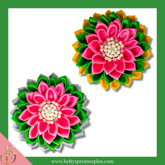 Alpha Kappa Alpha AKA Silk Flower Brooch for Golden Soror and Silver Star-Alpha Kappa Alpha Paraphernalia-Alpha Kappa Alpha Lapel Pin-Betty's Promos Plus