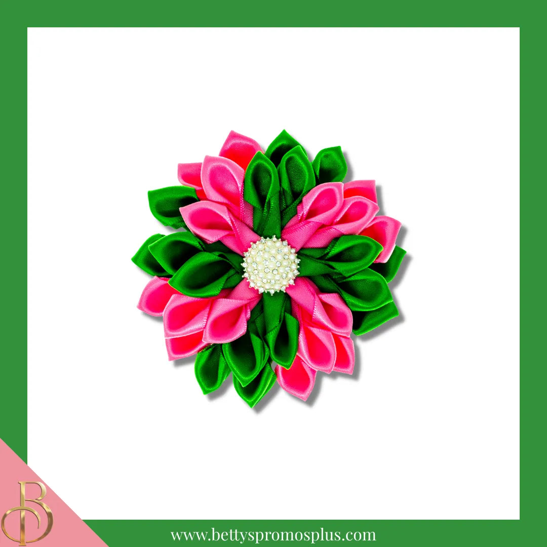 Alpha Kappa Alpha AKA Silk Flower Brooch-Pink-Small - 3.5"-Pinwheel-Alpha Kappa Alpha Paraphernalia-Alpha Kappa Alpha Lapel Pin-Betty's Promos Plus