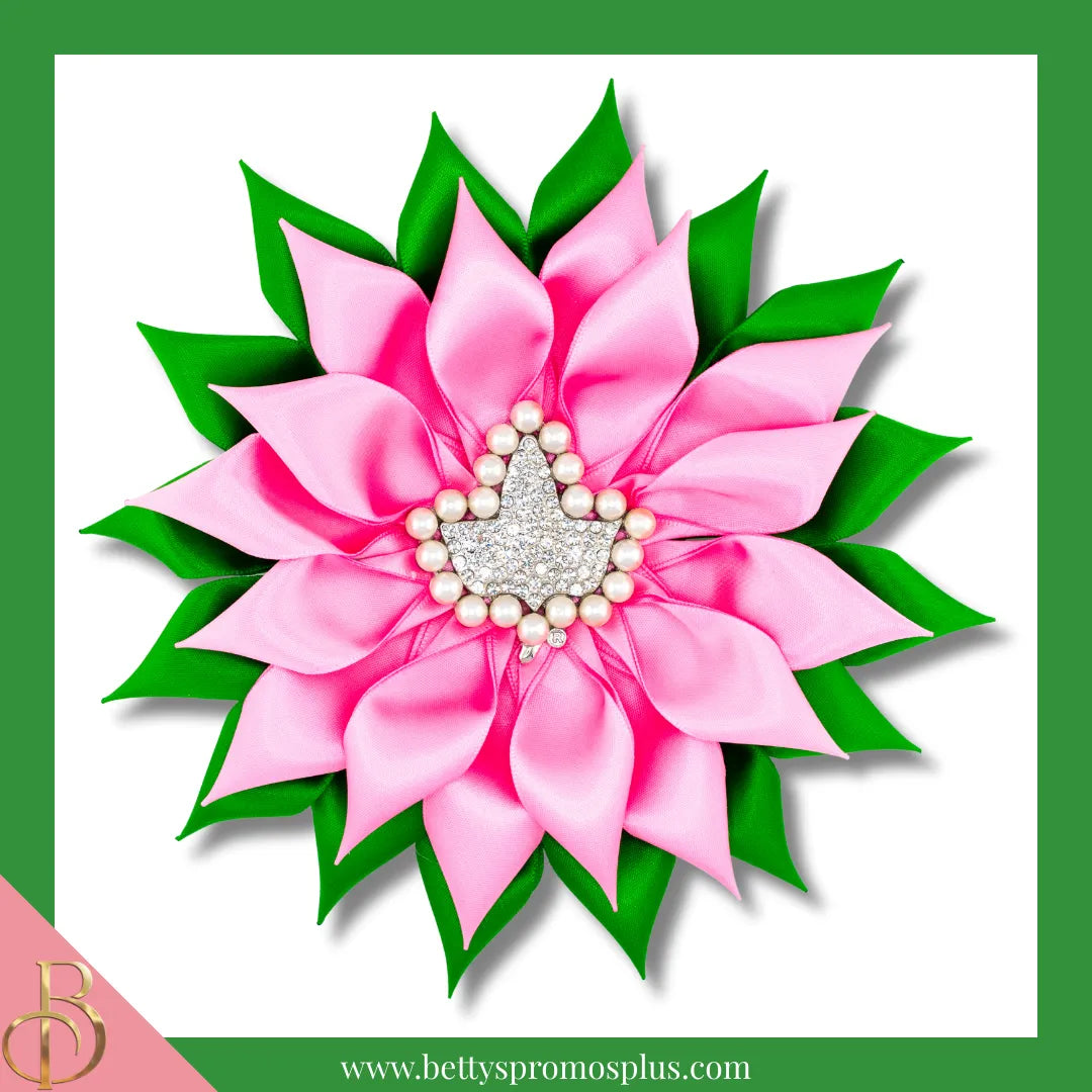 Alpha Kappa Alpha AKA Silk Flower Brooch with Rhinestone AKA Ivy-Alpha Kappa Alpha Paraphernalia-Alpha Kappa Alpha Lapel Pin-Betty's Promos Plus