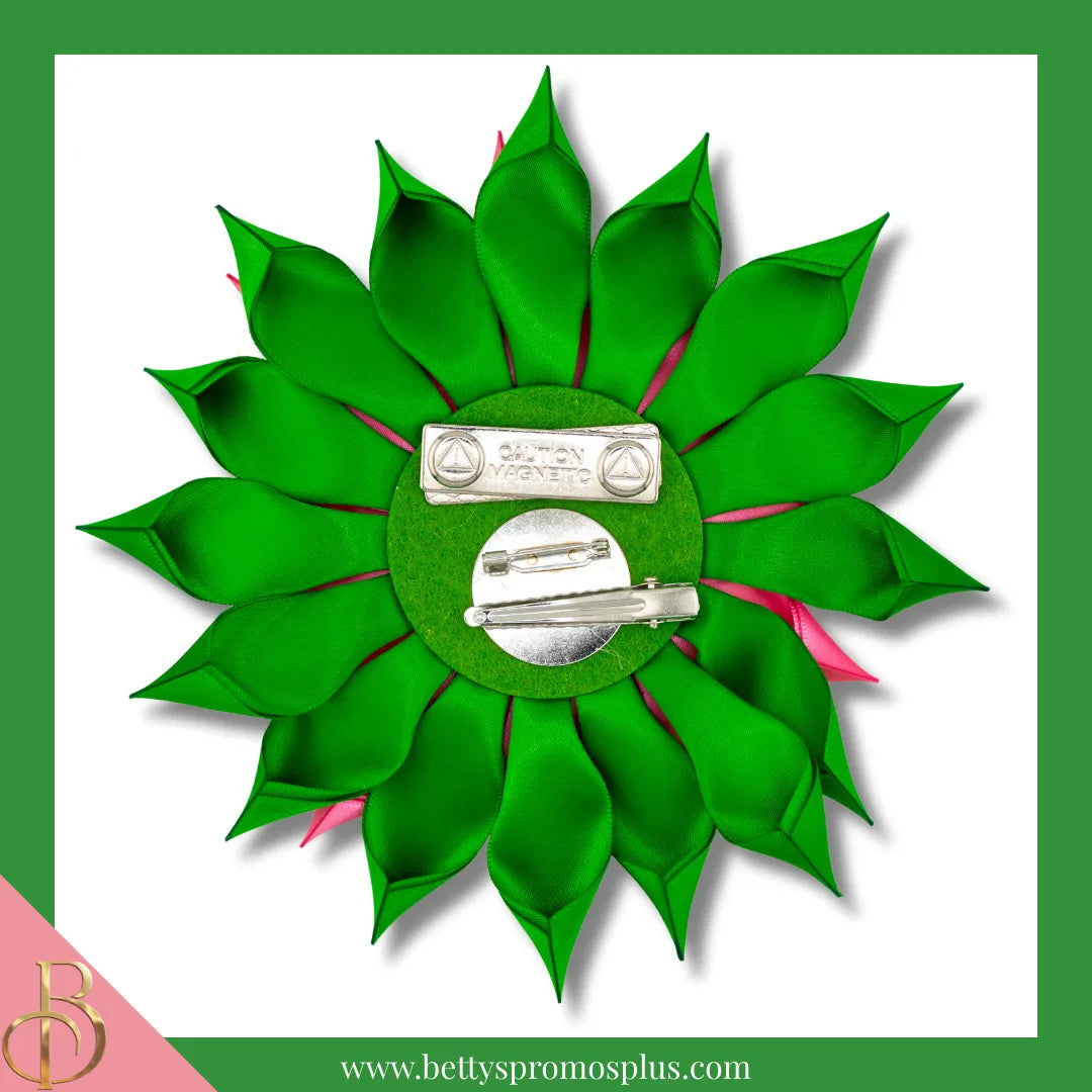 Alpha Kappa Alpha AKA Silk Flower Brooch with Rhinestone AKA Ivy