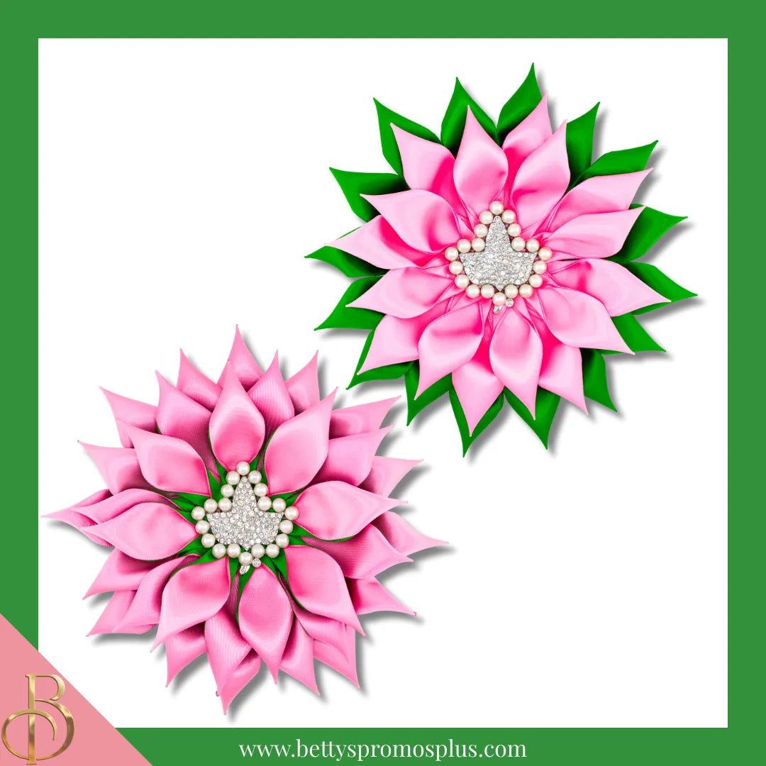 Alpha Kappa Alpha AKA Silk Flower Brooch with Rhinestone AKA Ivy-Alpha Kappa Alpha Paraphernalia-Alpha Kappa Alpha Lapel Pin-Betty's Promos Plus