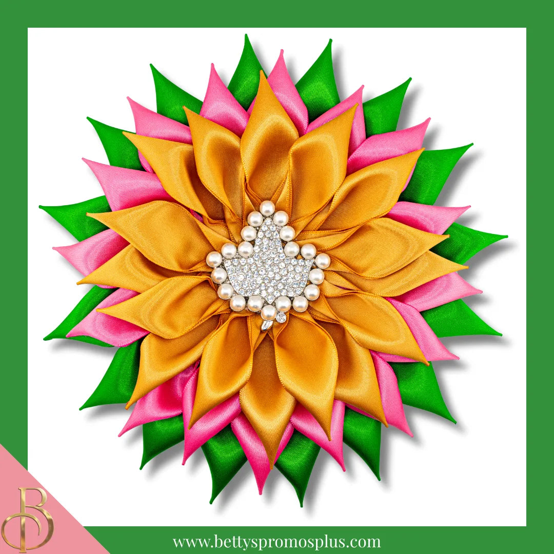 Alpha Kappa Alpha AKA Silk Flower Brooch with Rhinestone AKA Ivy for Golden Soror and Silver Star-Alpha Kappa Alpha Paraphernalia-Alpha Kappa Alpha Lapel Pin-Betty's Promos Plus