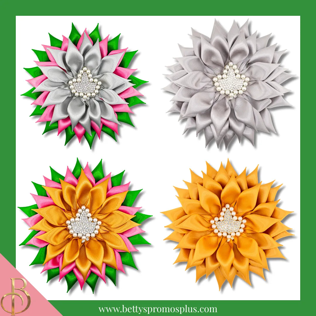 Alpha Kappa Alpha AKA Silk Flower Brooch with Rhinestone AKA Ivy for Golden Soror and Silver Star-Alpha Kappa Alpha Paraphernalia-Alpha Kappa Alpha Lapel Pin-Betty's Promos Plus