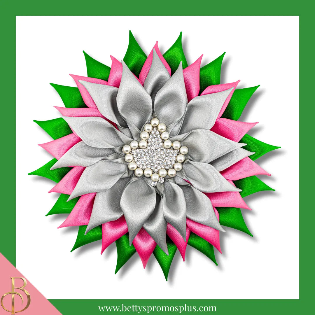 Alpha Kappa Alpha AKA Silk Flower Brooch with Rhinestone AKA Ivy for Golden Soror and Silver Star-Silver Star-Large - 7