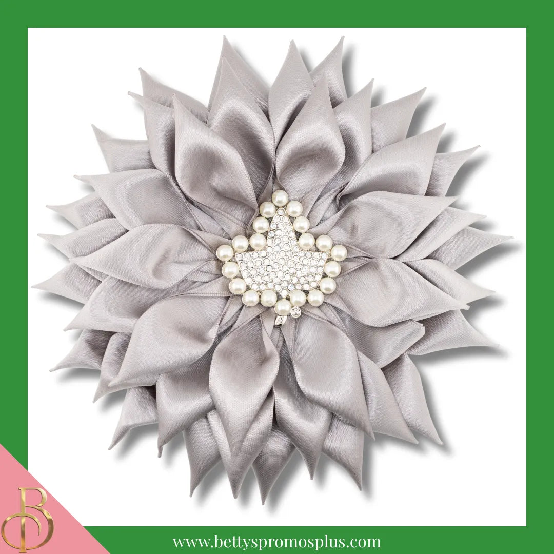 Alpha Kappa Alpha AKA Silk Flower Brooch with Rhinestone AKA Ivy for Golden Soror and Silver Star-Silver Star-Large - 7"-Solid Silver-Alpha Kappa Alpha Paraphernalia-Alpha Kappa Alpha Lapel Pin-Betty's Promos Plus