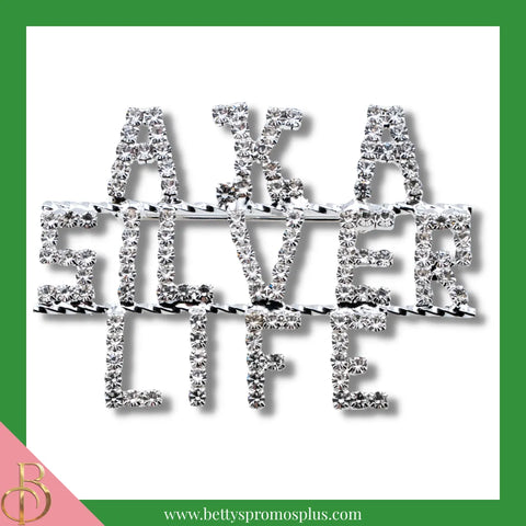 Alpha Kappa Alpha AKA Silver Life Rhinestone Pin-Silver-Clear Rhinestones-Alpha Kappa Alpha Paraphernalia-Alpha Kappa Alpha Rhinestone Pin-Betty's Promos Plus