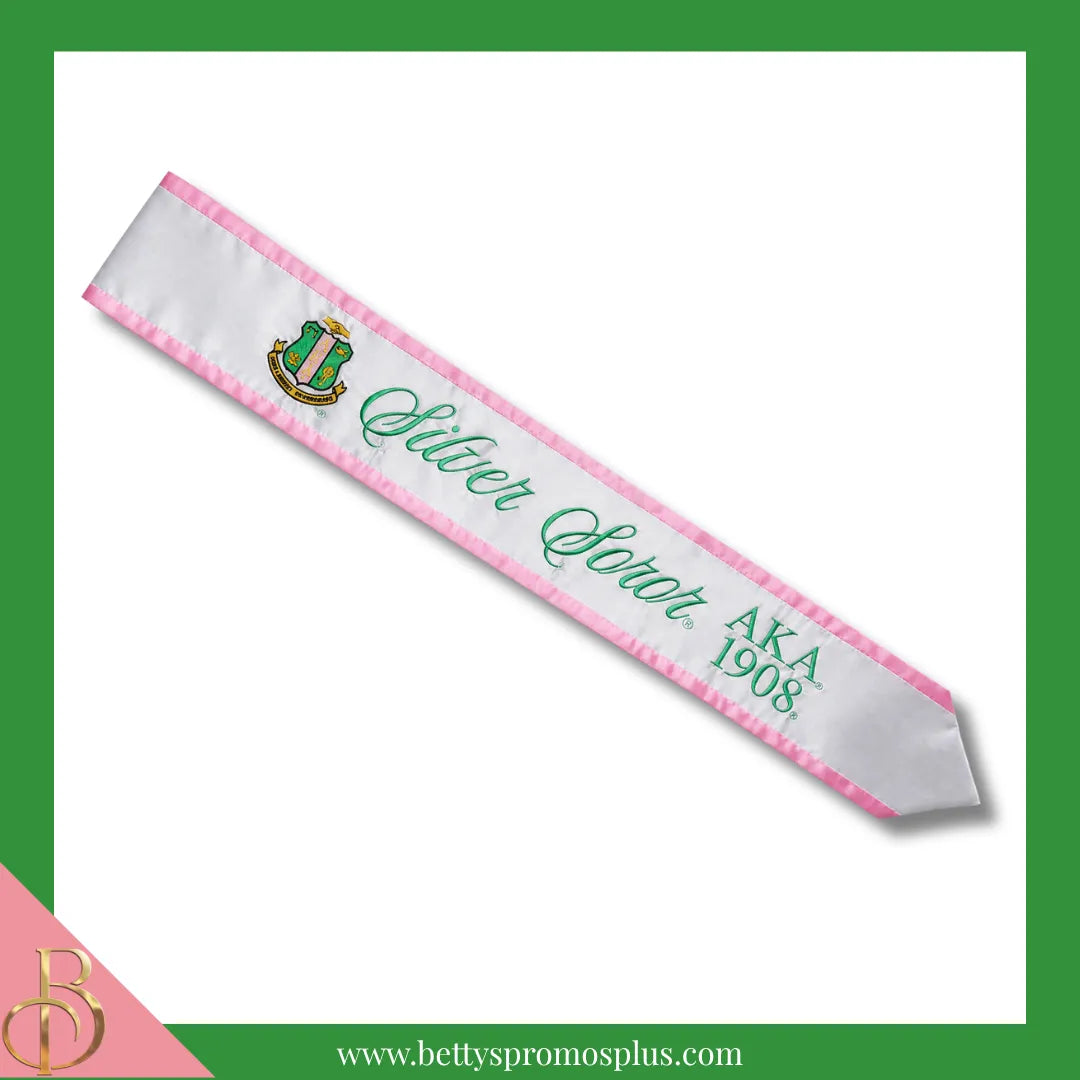 Alpha Kappa Alpha AKA Silver Soror Sash-Alpha Kappa Alpha Paraphernalia-Alpha Kappa Alpha Sash-Betty's Promos Plus