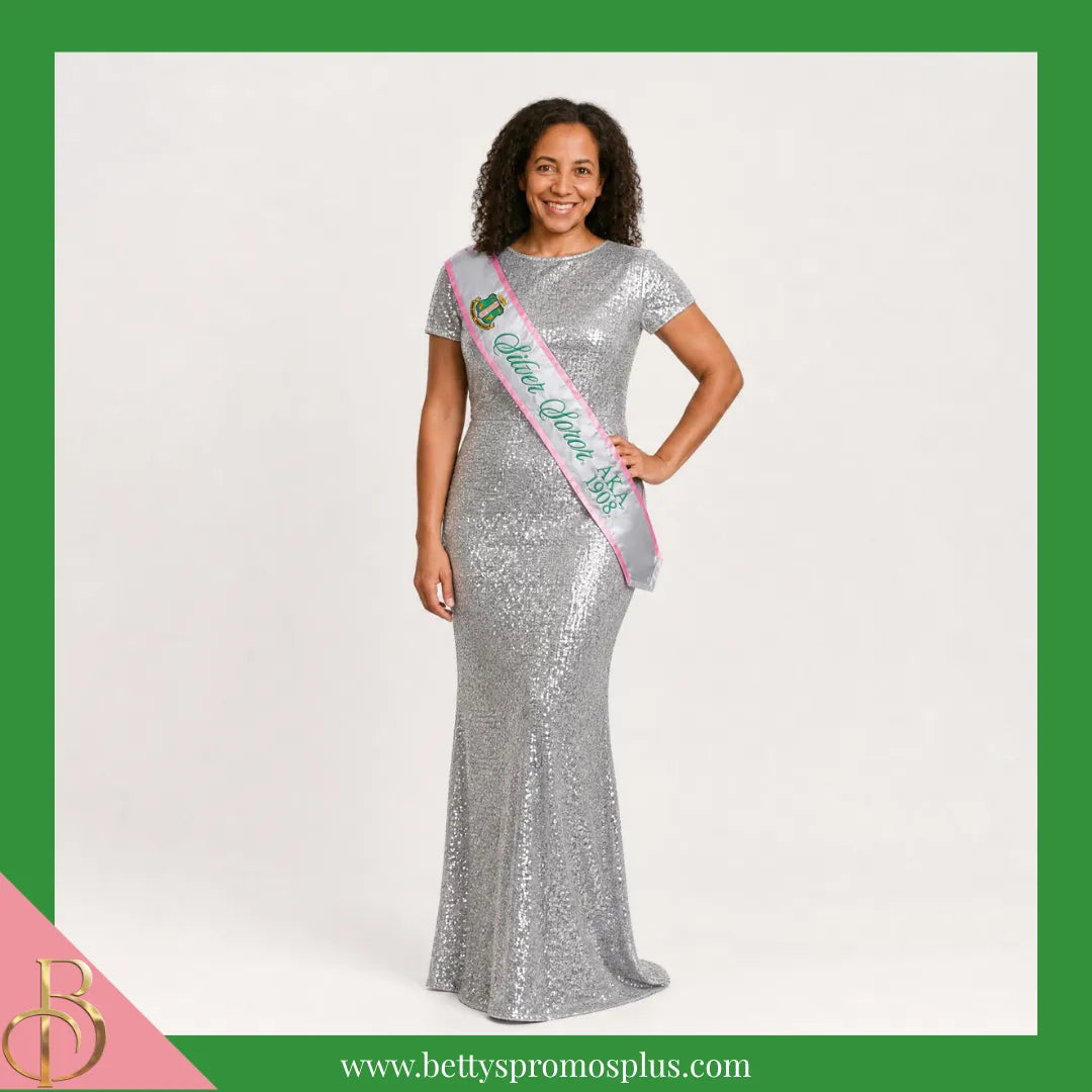 Alpha Kappa Alpha AKA Silver Soror Sash-Alpha Kappa Alpha Paraphernalia-Alpha Kappa Alpha Sash-Betty's Promos Plus