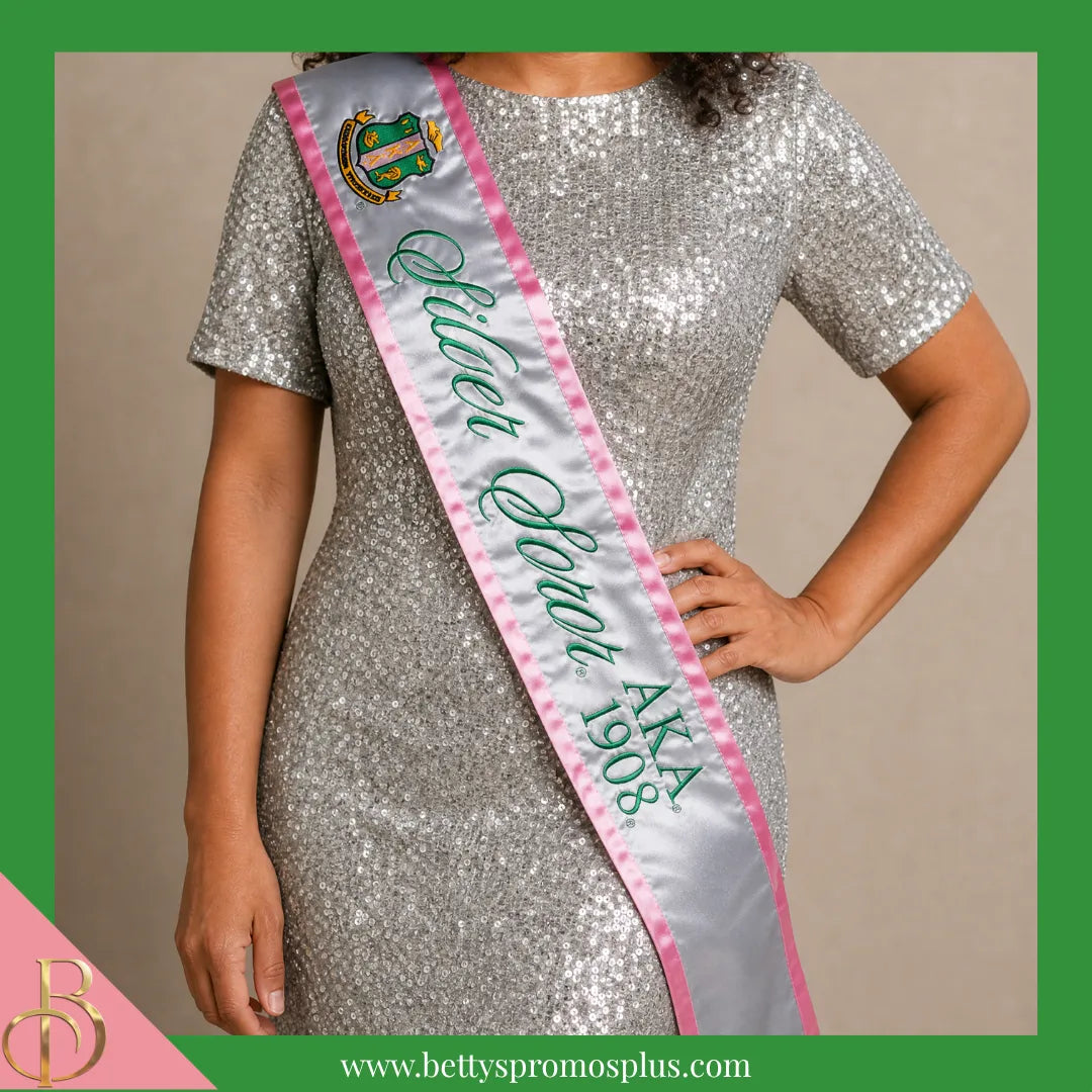 Alpha Kappa Alpha AKA Silver Soror Sash-Alpha Kappa Alpha Paraphernalia-Alpha Kappa Alpha Sash-Betty's Promos Plus