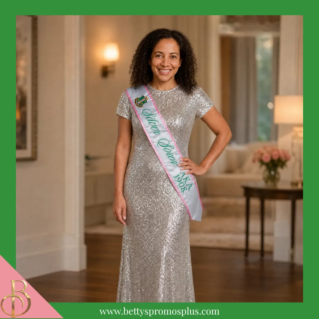 Alpha Kappa Alpha AKA Silver Soror Sash-Alpha Kappa Alpha Paraphernalia-Alpha Kappa Alpha Sash-Betty's Promos Plus