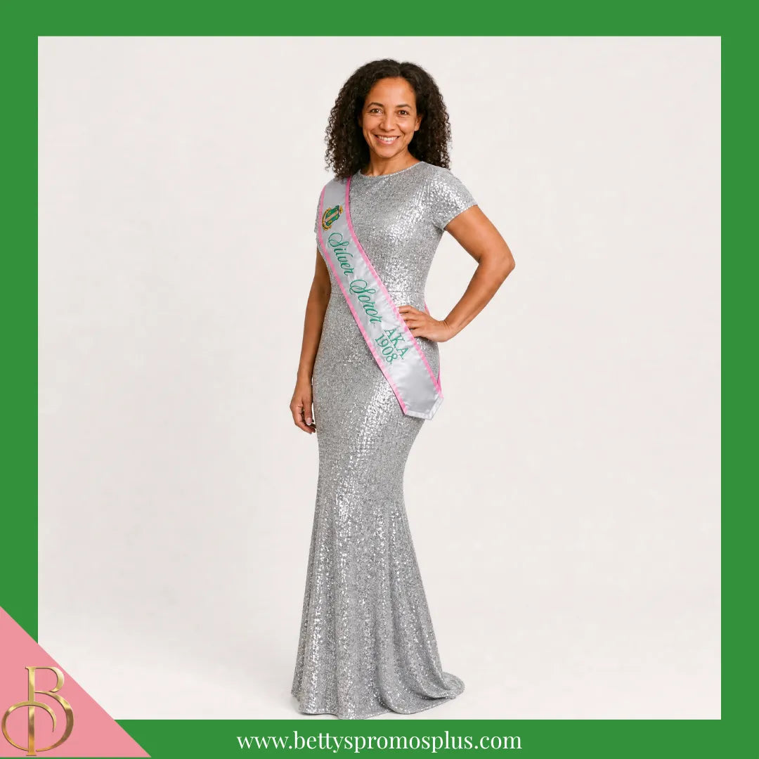 Alpha Kappa Alpha AKA Silver Soror Sash-Alpha Kappa Alpha Paraphernalia-Alpha Kappa Alpha Sash-Betty's Promos Plus
