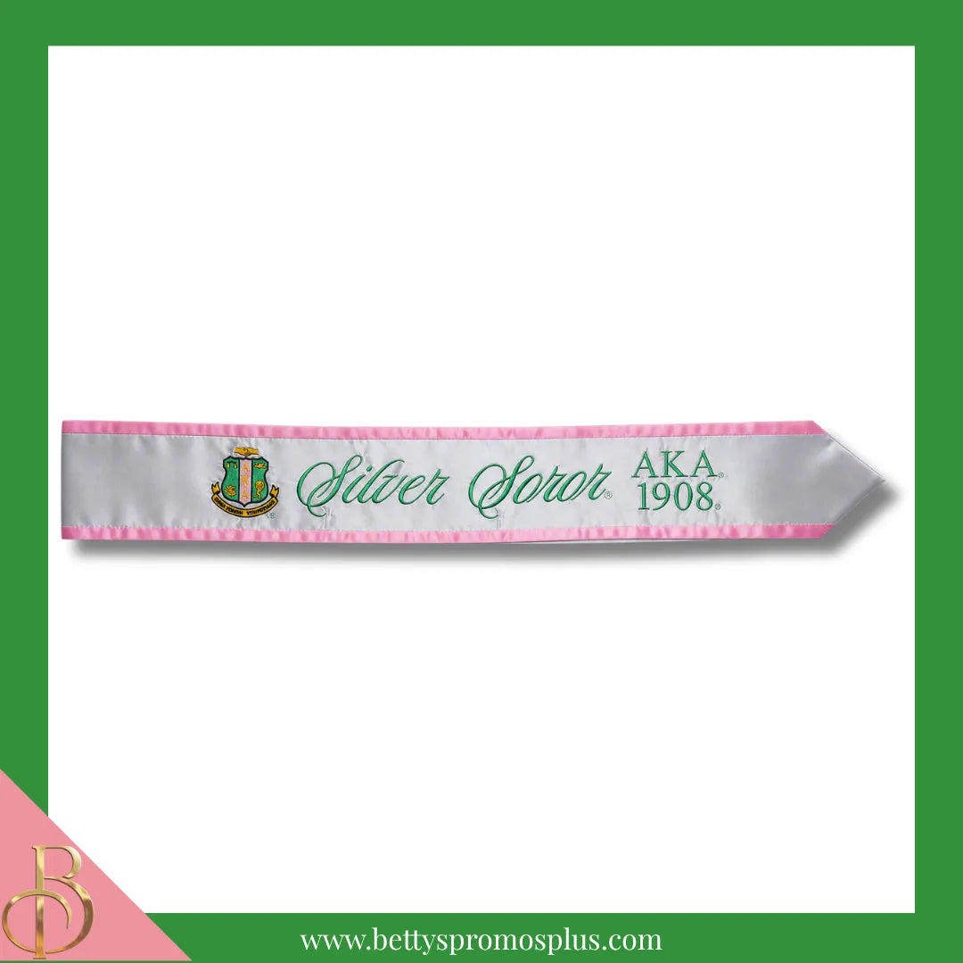 Alpha Kappa Alpha AKA Silver Soror Sash-Silver-Alpha Kappa Alpha Paraphernalia-Alpha Kappa Alpha Sash-Betty's Promos Plus