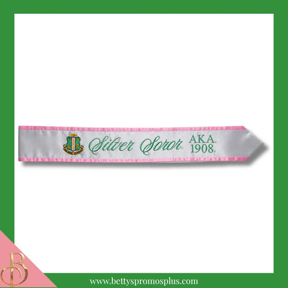 Alpha Kappa Alpha AKA Silver Soror Sash-Silver-Alpha Kappa Alpha Paraphernalia-Alpha Kappa Alpha Sash-Betty's Promos Plus