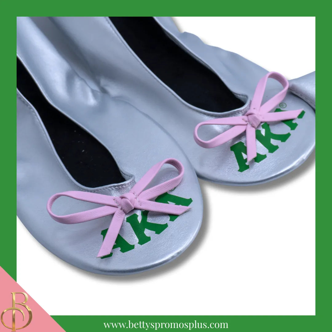 Alpha Kappa Alpha AKA Silver Star Ballet Flats with Carrying Case-Alpha Kappa Alpha Paraphernalia-Alpha Kappa Alpha Ballet Flats-Betty's Promos Plus