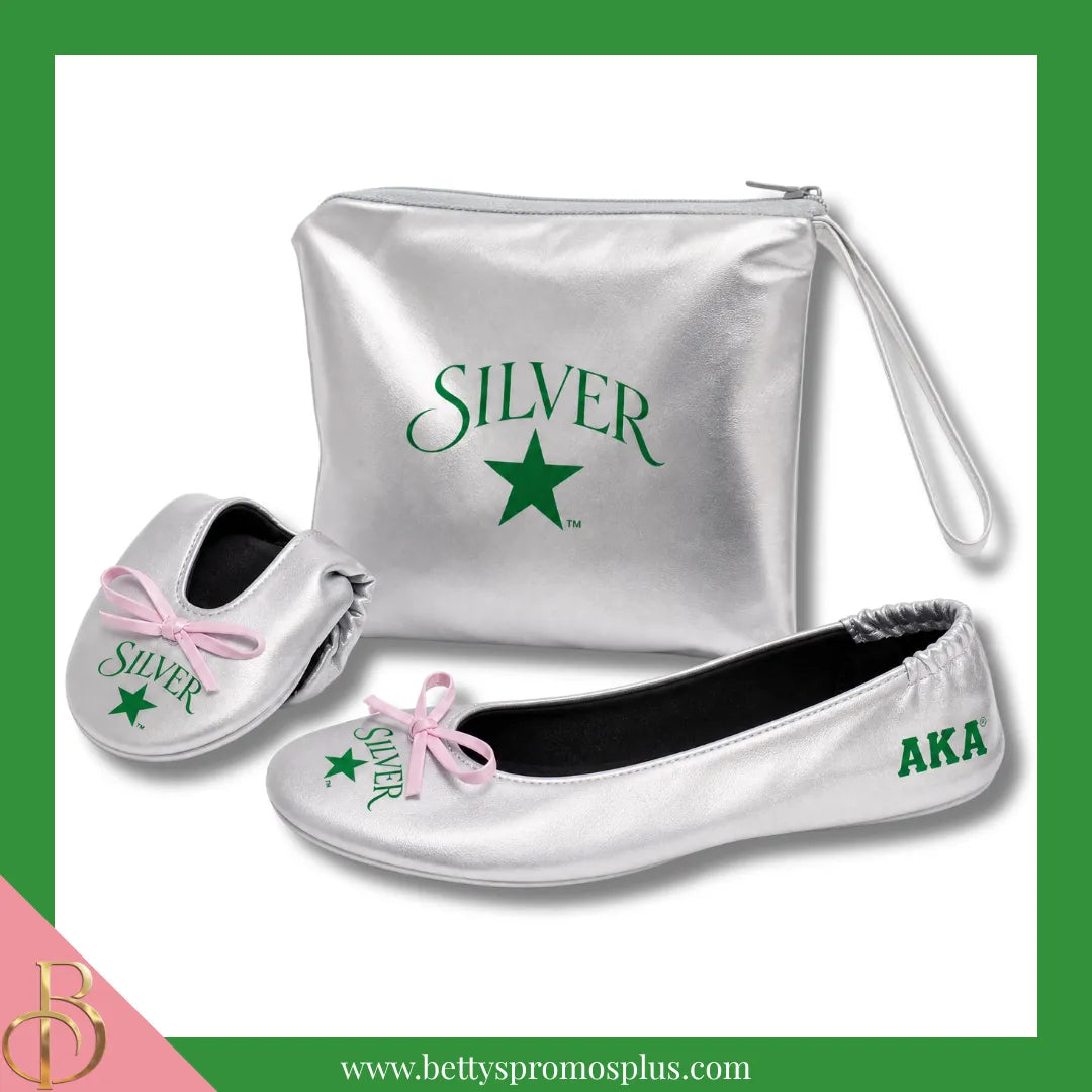 Alpha Kappa Alpha AKA Silver Star Ballet Flats with Carrying Case-Alpha Kappa Alpha Paraphernalia-Alpha Kappa Alpha Ballet Flats-Betty's Promos Plus