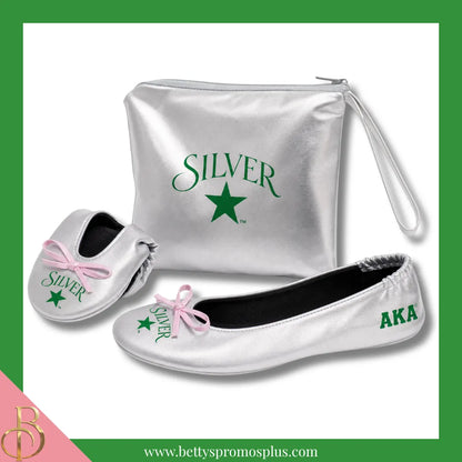 Alpha Kappa Alpha AKA Silver Star Ballet Flats with Carrying Case-Alpha Kappa Alpha Paraphernalia-Alpha Kappa Alpha Ballet Flats-Betty's Promos Plus
