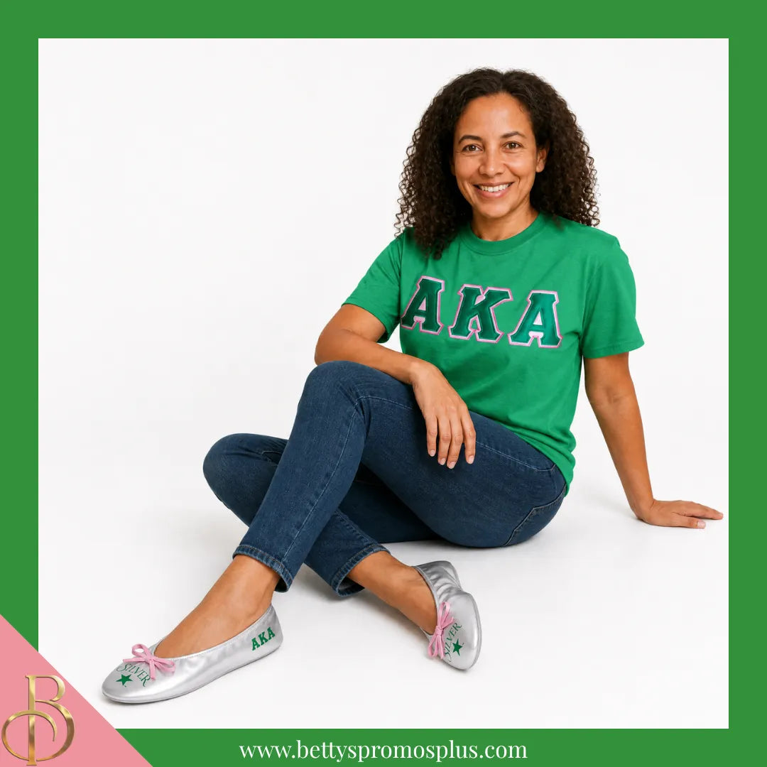 Alpha Kappa Alpha AKA Silver Star Ballet Flats with Carrying Case-Alpha Kappa Alpha Paraphernalia-Alpha Kappa Alpha Ballet Flats-Betty's Promos Plus