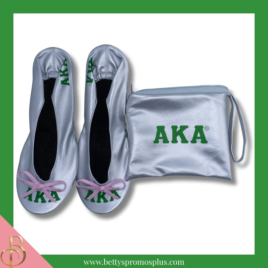 Alpha Kappa Alpha AKA Silver Star Ballet Flats with Carrying Case-Alpha Kappa Alpha Paraphernalia-Alpha Kappa Alpha Ballet Flats-Betty's Promos Plus