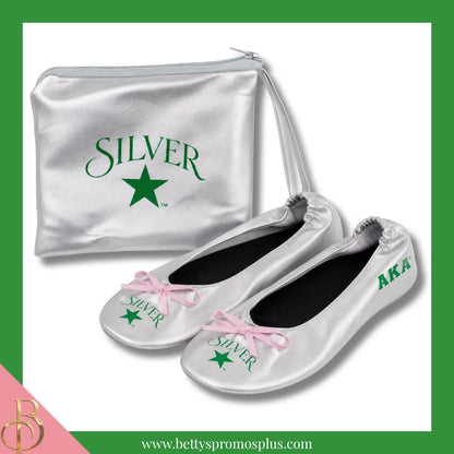 Alpha Kappa Alpha AKA Silver Star Ballet Flats with Carrying Case-Silver-X-Small US 5.5-Alpha Kappa Alpha Paraphernalia-Alpha Kappa Alpha Ballet Flats-Betty's Promos Plus