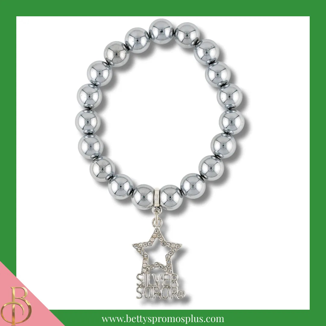 Alpha Kappa Alpha AKA Silver Star Beaded Bracelet with Silver Star Charm-Alpha Kappa Alpha Paraphernalia-Alpha Kappa Alpha Bracelet-Betty's Promos Plus