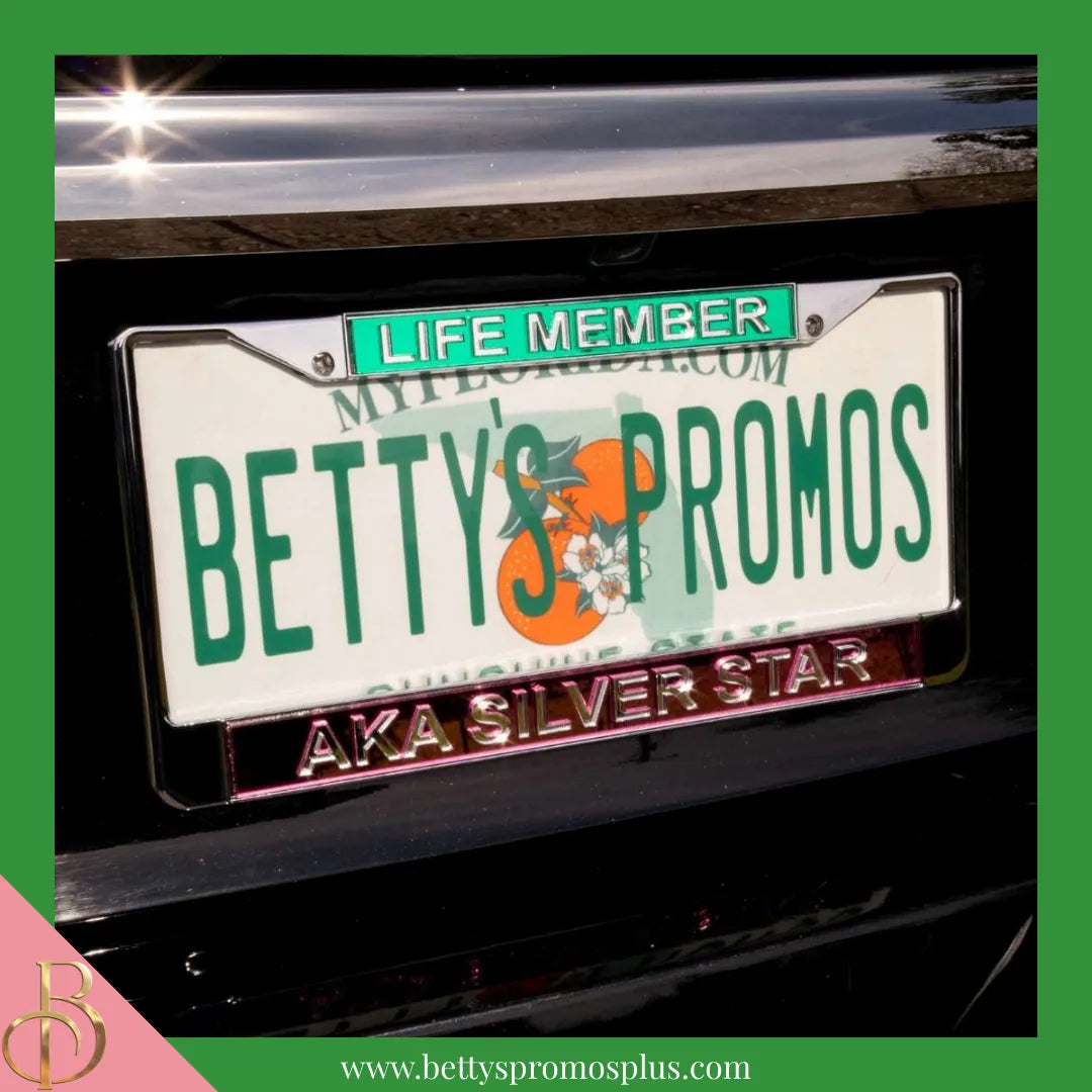 Alpha Kappa Alpha AKA Silver Star Chrome Laser Engraved Mirrored Acrylic Auto Tag License Plate Frame-Alpha Kappa Alpha Paraphernalia-Alpha Kappa Alpha Auto Tag Frame-Betty's Promos Plus