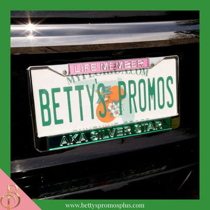 Alpha Kappa Alpha AKA Silver Star Chrome Laser Engraved Mirrored Acrylic Auto Tag License Plate Frame-Alpha Kappa Alpha Paraphernalia-Alpha Kappa Alpha Auto Tag Frame-Betty's Promos Plus