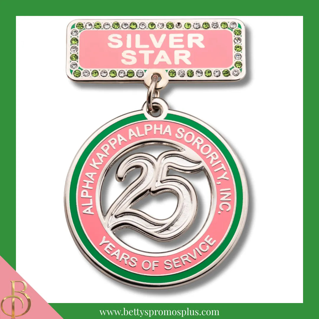 Alpha Kappa Alpha AKA Silver Star Lapel Pin with Rhinestones-Pink-Alpha Kappa Alpha Paraphernalia-Alpha Kappa Alpha Lapel Pin-Betty's Promos Plus